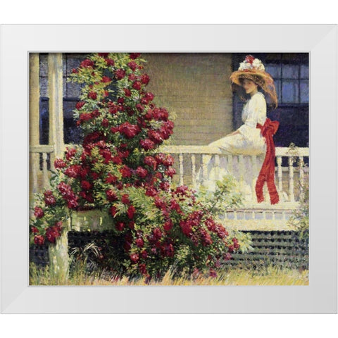 The Crimson Rambler White Modern Wood Framed Art Print by Hale, Philip Leslie