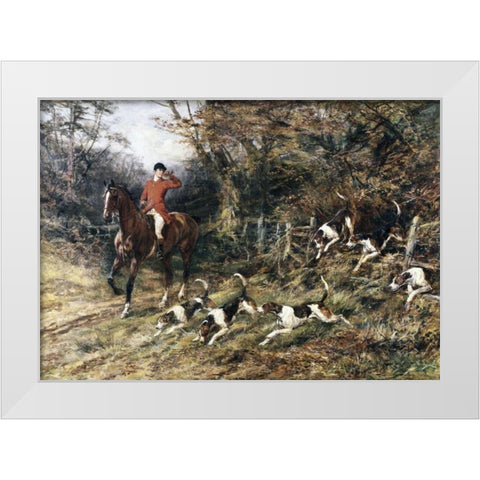 Calling Hounds Out of Cover White Modern Wood Framed Art Print by Hardy, Heywood