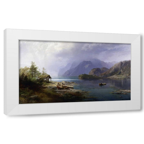 Mountain Lake White Modern Wood Framed Art Print by Herzog, Herman