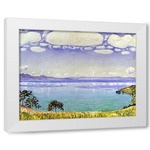 Leman Lake seen from Chexbre White Modern Wood Framed Art Print by Hodler, Ferdinand