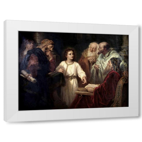 Christ in the Temple at 12 White Modern Wood Framed Art Print by Hofmann, Heinrich
