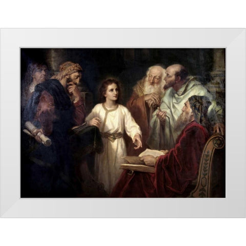 Christ in the Temple at 12 White Modern Wood Framed Art Print by Hofmann, Heinrich
