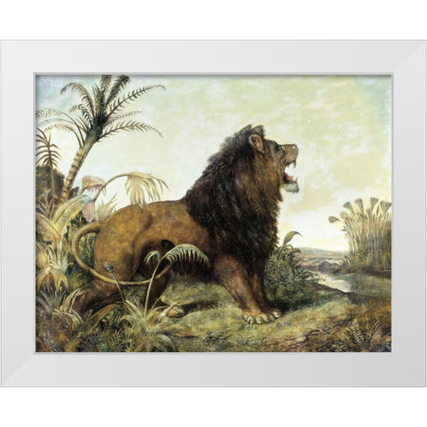 A Lion in a Jungle White Modern Wood Framed Art Print by Huggins, William