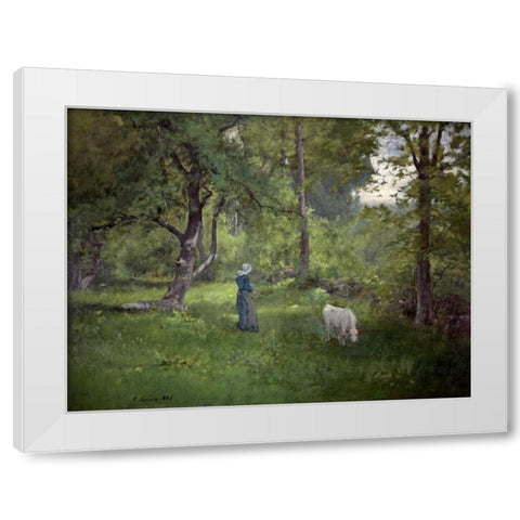 Taking a Walk White Modern Wood Framed Art Print by Inness, George