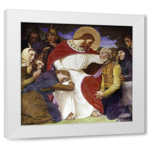 Jesus the Comforter White Modern Wood Framed Art Print by Jerndorff, August Andreas