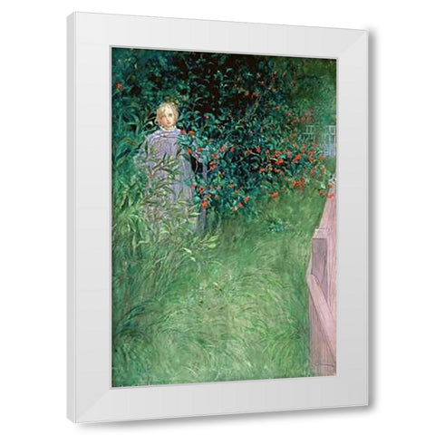 In the Hawthorn Hedge White Modern Wood Framed Art Print by Larsson, Carl