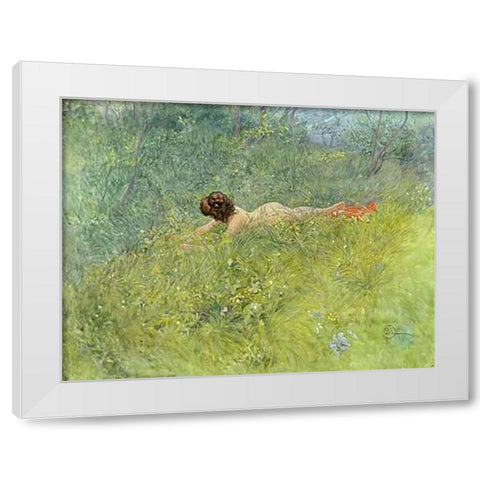 On The Grass White Modern Wood Framed Art Print by Larsson, Carl
