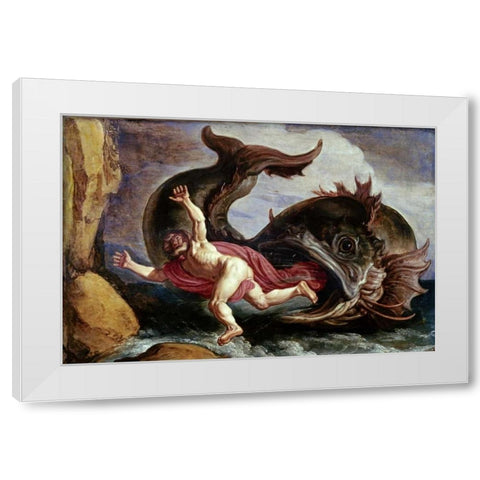Jonah and the Whale White Modern Wood Framed Art Print by Lastman, Pieter