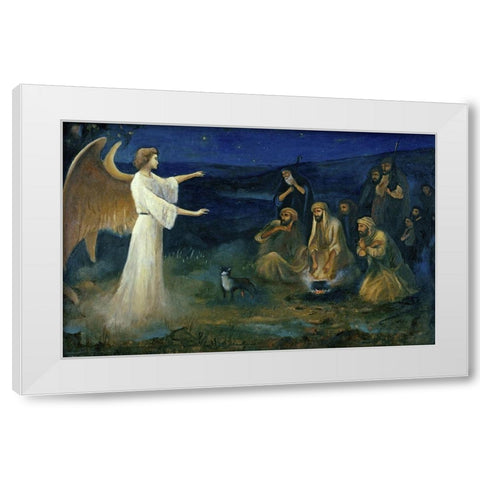 Angel Announcing the Birth of Christ to Shepherds White Modern Wood Framed Art Print by Leinweber, Robert