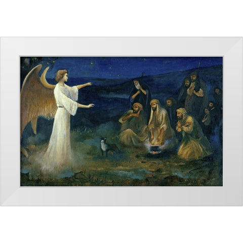 Angel Announcing the Birth of Christ to Shepherds White Modern Wood Framed Art Print by Leinweber, Robert