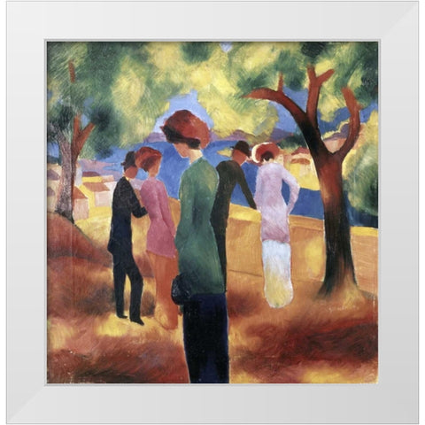 Lady in a Green Jacket White Modern Wood Framed Art Print by Macke, August