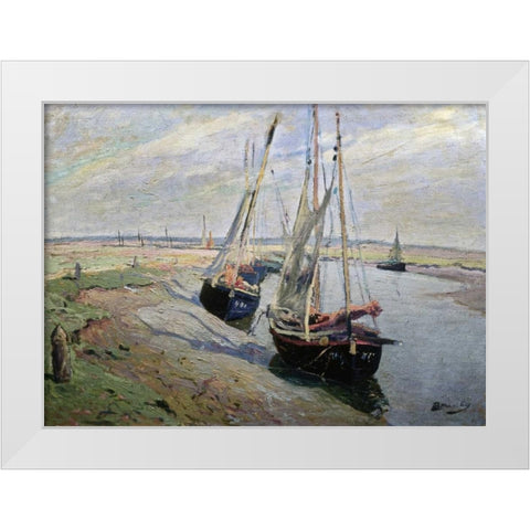 Barques de Peche White Modern Wood Framed Art Print by Madeline, Paul