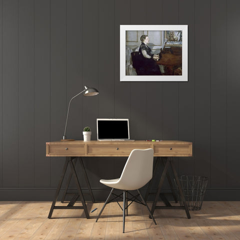 Madame Manet au Piano White Modern Wood Framed Art Print by Manet, Edouard