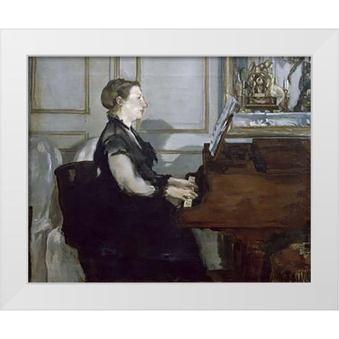 Madame Manet au Piano White Modern Wood Framed Art Print by Manet, Edouard