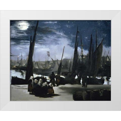 Moonlight over the Port Boulogne White Modern Wood Framed Art Print by Manet, Edouard