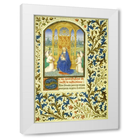 Virgin Enthroned between Angels: Book of Hours - Detail White Modern Wood Framed Art Print by Marmion, Simon