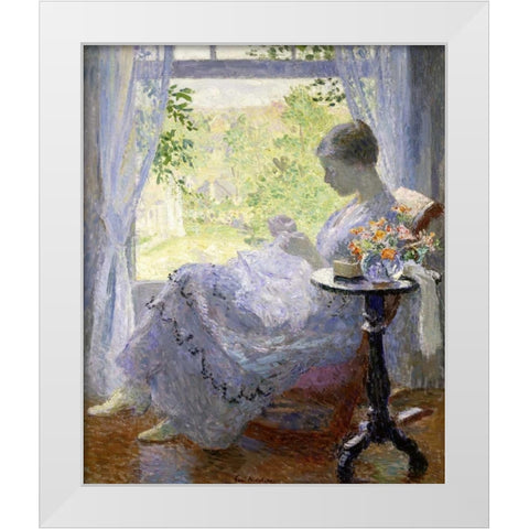 Young Woman Sewing White Modern Wood Framed Art Print by Melchers, Gari