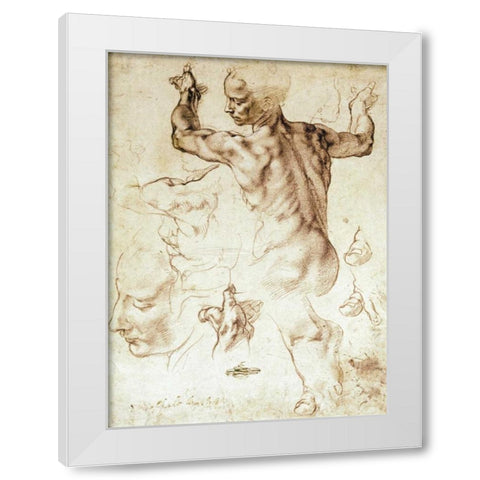 Anatomy Sketches - Libyan Sibyl White Modern Wood Framed Art Print by Michelangelo