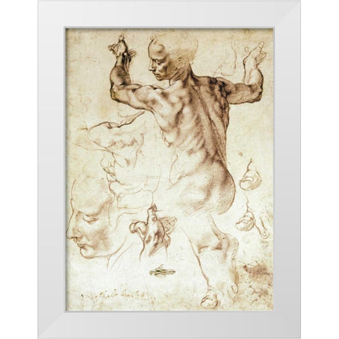 Anatomy Sketches - Libyan Sibyl White Modern Wood Framed Art Print by Michelangelo