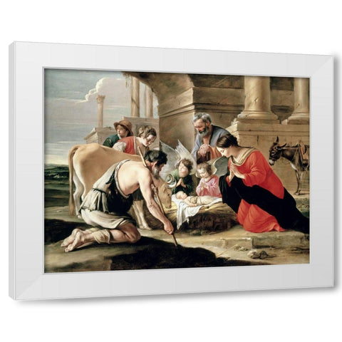 Adoration of the Shepherds White Modern Wood Framed Art Print by Nain, Louis Le