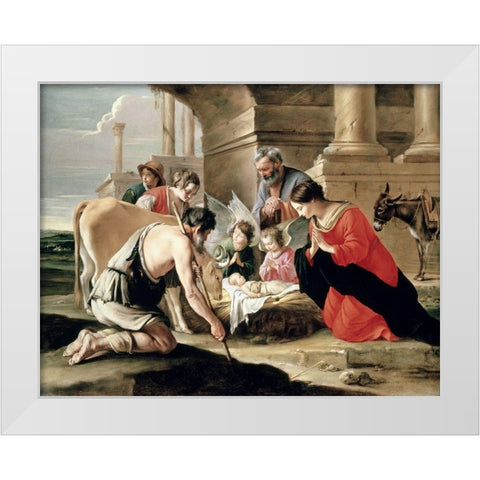 Adoration of the Shepherds White Modern Wood Framed Art Print by Nain, Louis Le