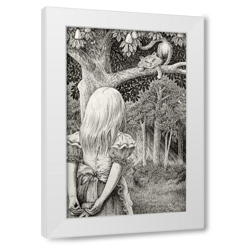 Alice with Cheshire Cat White Modern Wood Framed Art Print by Partridge, Brian