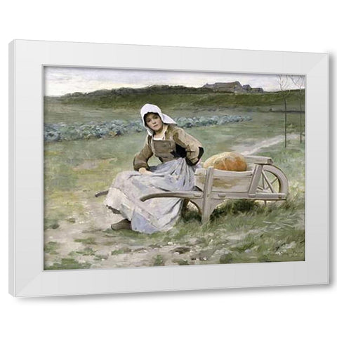 Brittany Farm Girl White Modern Wood Framed Art Print by Pearce, Charles Sprague