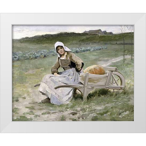 Brittany Farm Girl White Modern Wood Framed Art Print by Pearce, Charles Sprague