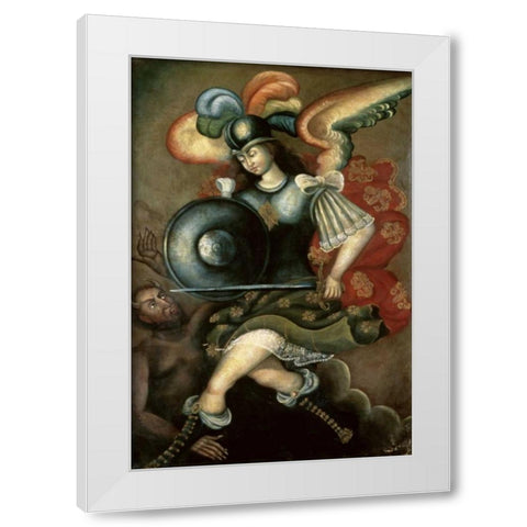 The Archangel Saint Michael White Modern Wood Framed Art Print by Peruvian School
