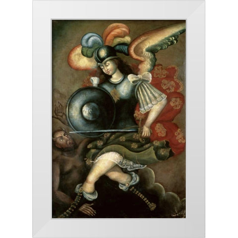The Archangel Saint Michael White Modern Wood Framed Art Print by Peruvian School