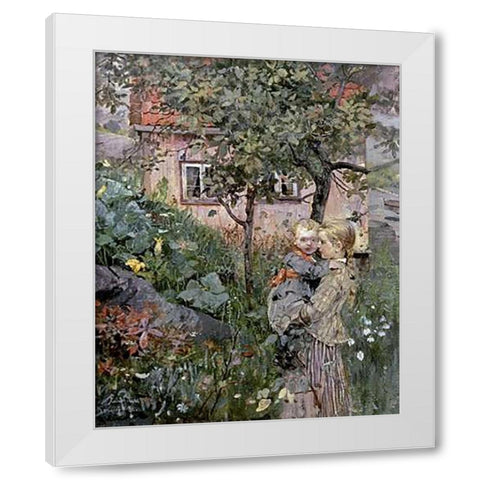 Two Sisters in a Garden White Modern Wood Framed Art Print by Petersen, Eilif