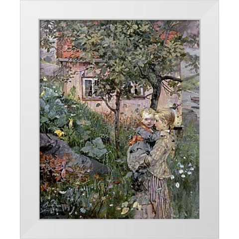 Two Sisters in a Garden White Modern Wood Framed Art Print by Petersen, Eilif