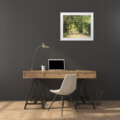 The Garden in Springtime at Eragny White Modern Wood Framed Art Print by Pissarro, Camille