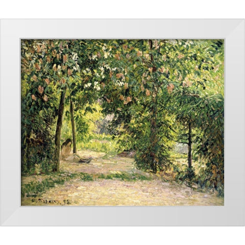 The Garden in Springtime at Eragny White Modern Wood Framed Art Print by Pissarro, Camille