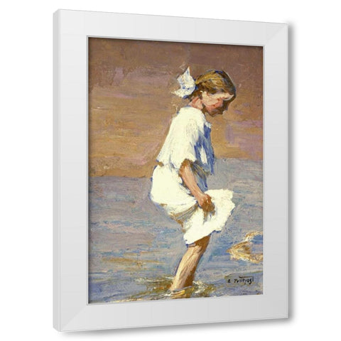 Wading at the Shore White Modern Wood Framed Art Print by Potthast, Edward Henry
