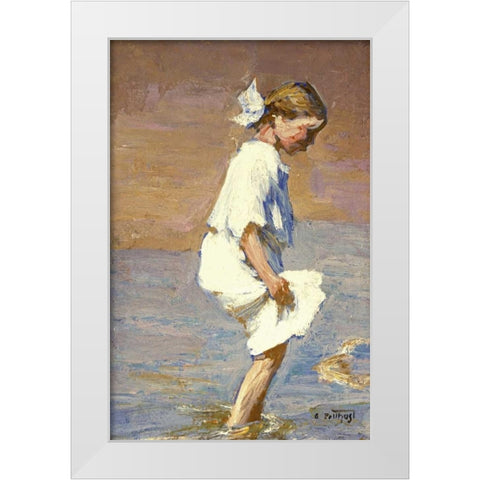 Wading at the Shore White Modern Wood Framed Art Print by Potthast, Edward Henry