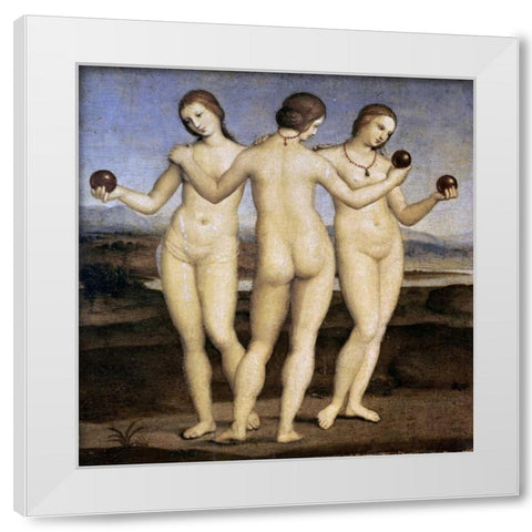 The Three Graces White Modern Wood Framed Art Print by Raphael
