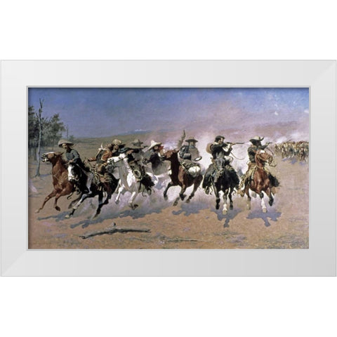 A Dash For The Timber White Modern Wood Framed Art Print by Remington, Frederic