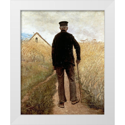 Old Man Walking White Modern Wood Framed Art Print by Ring, Lauritz Andersen