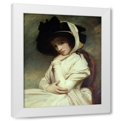 Lady Hamilton in a Straw Hat White Modern Wood Framed Art Print by Romney, George