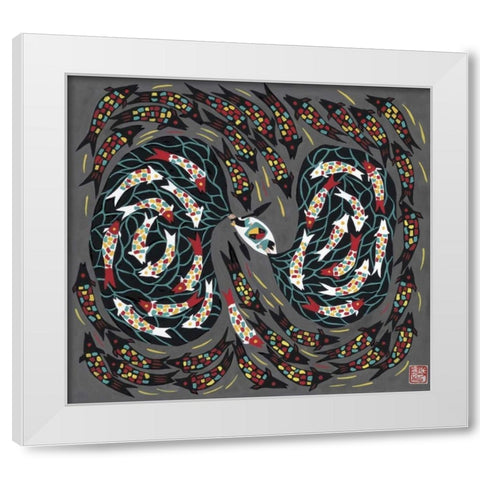 Harvesting Fish White Modern Wood Framed Art Print by Rong, Zhang Shu