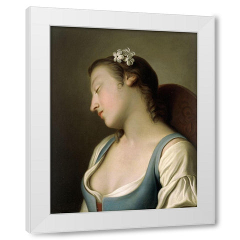 A Young Girl Asleep in a Chair White Modern Wood Framed Art Print by Rotari, Pietro Antonio
