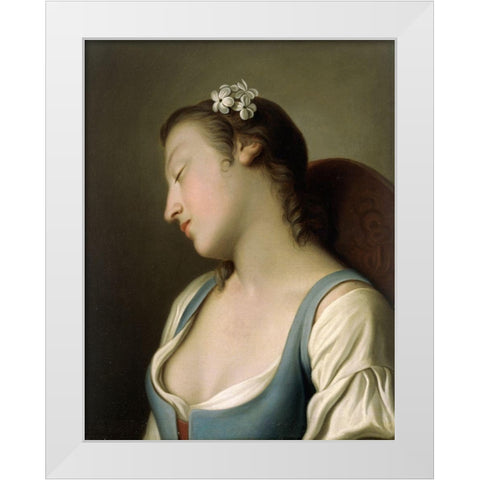 A Young Girl Asleep in a Chair White Modern Wood Framed Art Print by Rotari, Pietro Antonio