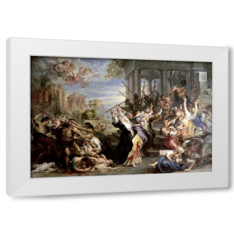 Slaughter of the Innocents White Modern Wood Framed Art Print by Rubens, Peter Paul