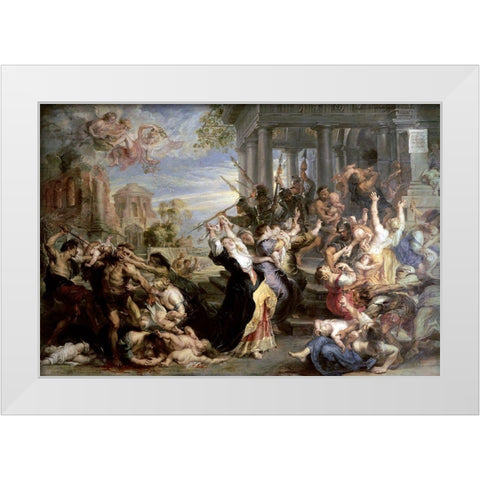 Slaughter of the Innocents White Modern Wood Framed Art Print by Rubens, Peter Paul