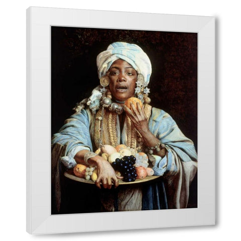 A North African Fruit Vendor White Modern Wood Framed Art Print by Signorini, Giuseppe