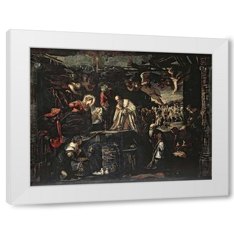 Adoration of the Magi White Modern Wood Framed Art Print by Tintoretto, Jacopo