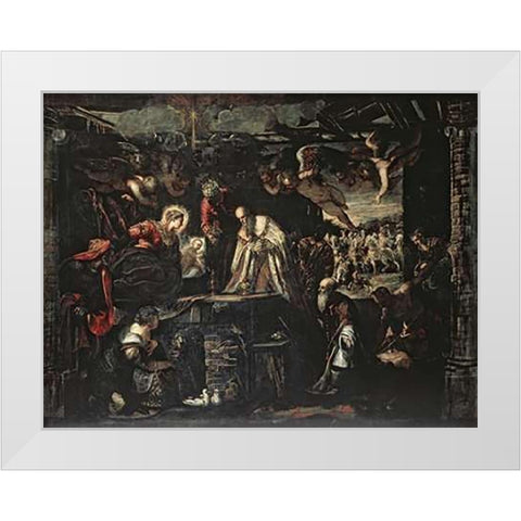 Adoration of the Magi White Modern Wood Framed Art Print by Tintoretto, Jacopo