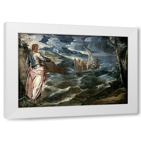 Museumist at the Sea of Galilee White Modern Wood Framed Art Print by Tintoretto, Jacopo