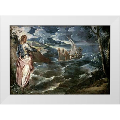 Museumist at the Sea of Galilee White Modern Wood Framed Art Print by Tintoretto, Jacopo